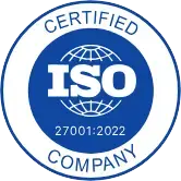 ISO 27001:2022 certified company round logo - information security compliance