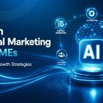 AI in digital marketing for SMEs showing automation, targeting, personalization, customer insights, and performance analytics.
